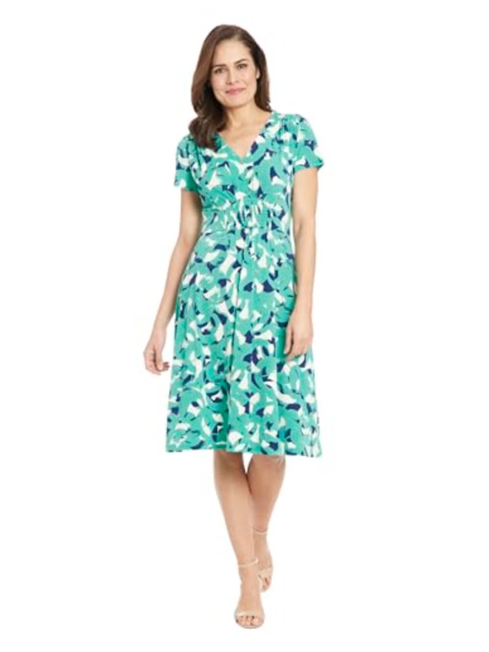 V-Neck Short Sleeve Smocked Detail Knee-Length Empire Waist Casual Dress